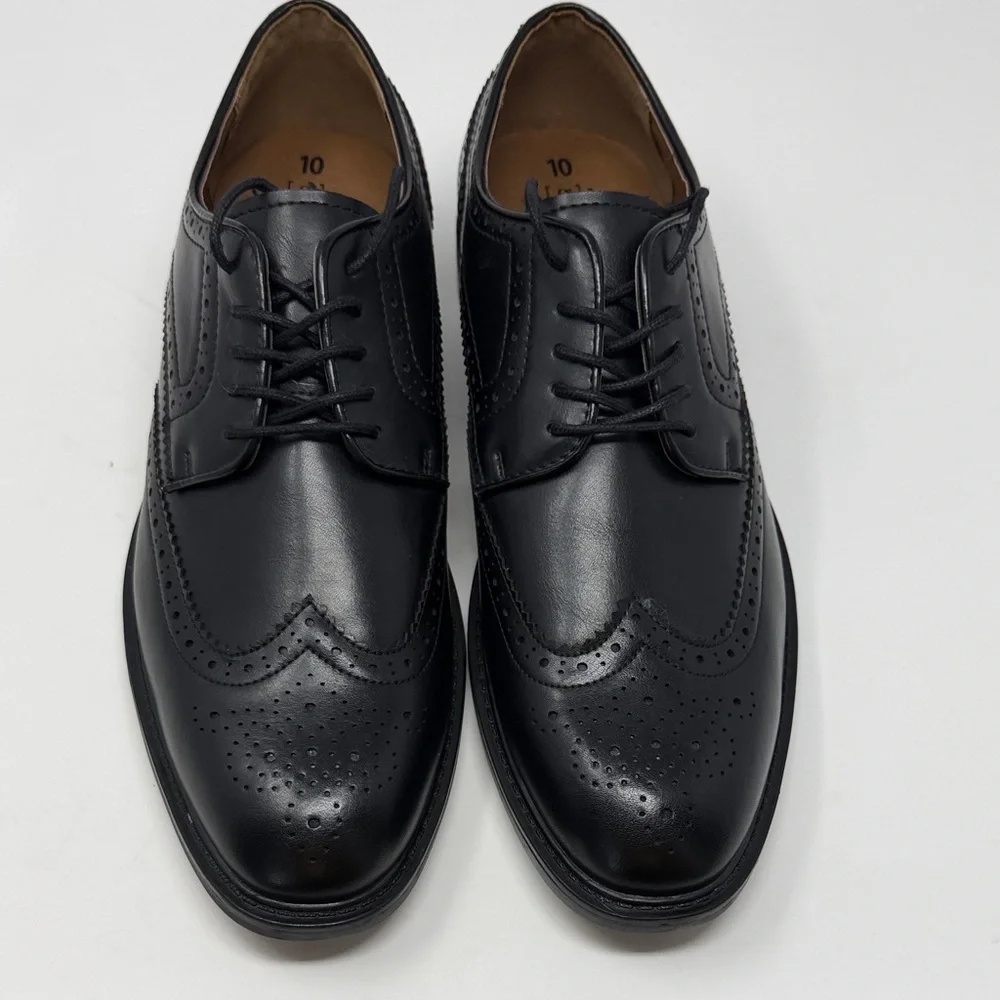George Memory Foam Black Leather Oxford Brogue Men's Shoes Career Size 10